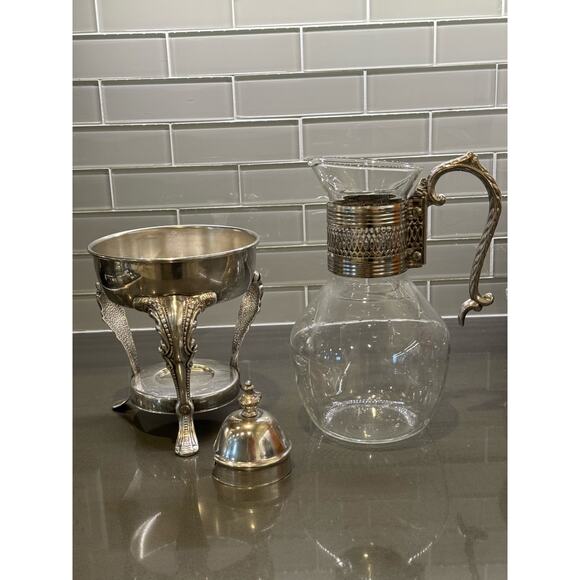 FB Rogers Glass Tea Coffee Pot Corning Carafe with Lid and Metal Warming Stand - Picture 5 of 8